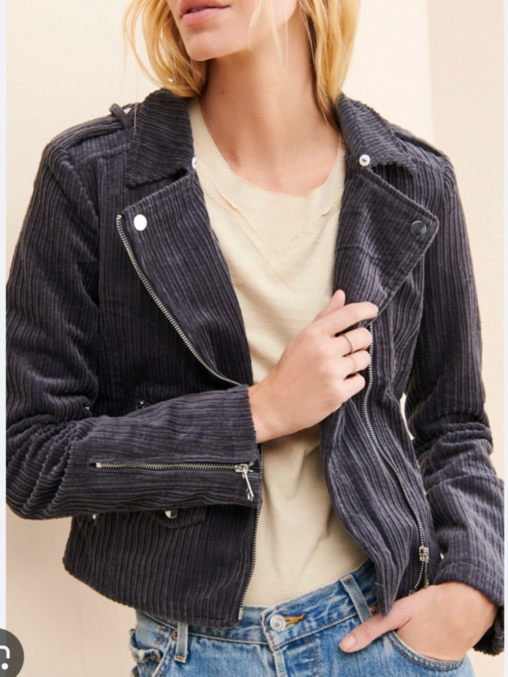 Vigoss Corduroy Moto Jacket - Charcoal Gray